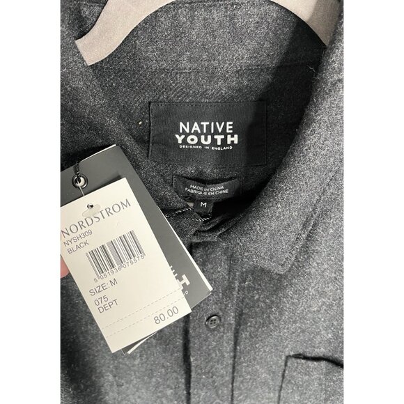 NATIVE YOUTH Men's Black Wool Button Down Shirt NWOT Medium - Picture 3 of 5